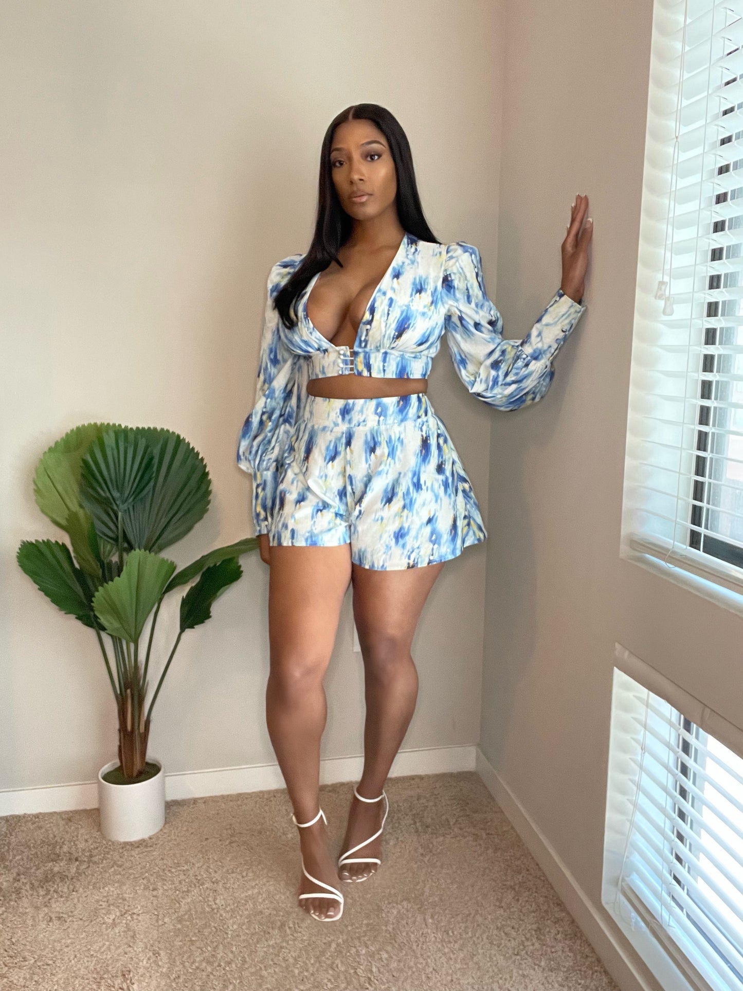 Sunday Brunch Two Piece Short Set - Blue