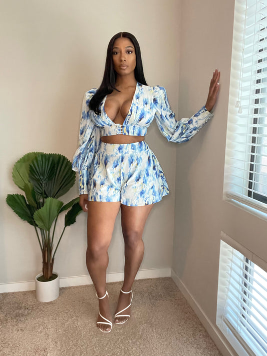 Sunday Brunch Two Piece Short Set - Blue