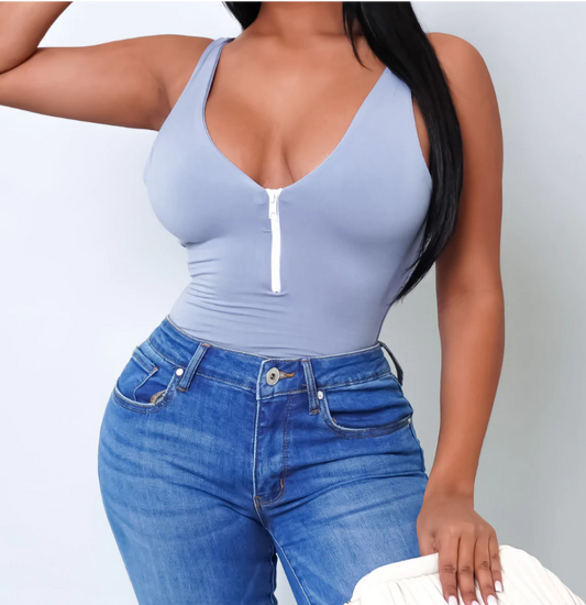 Cali Vibes Zip Plunge Tank Top - Blue