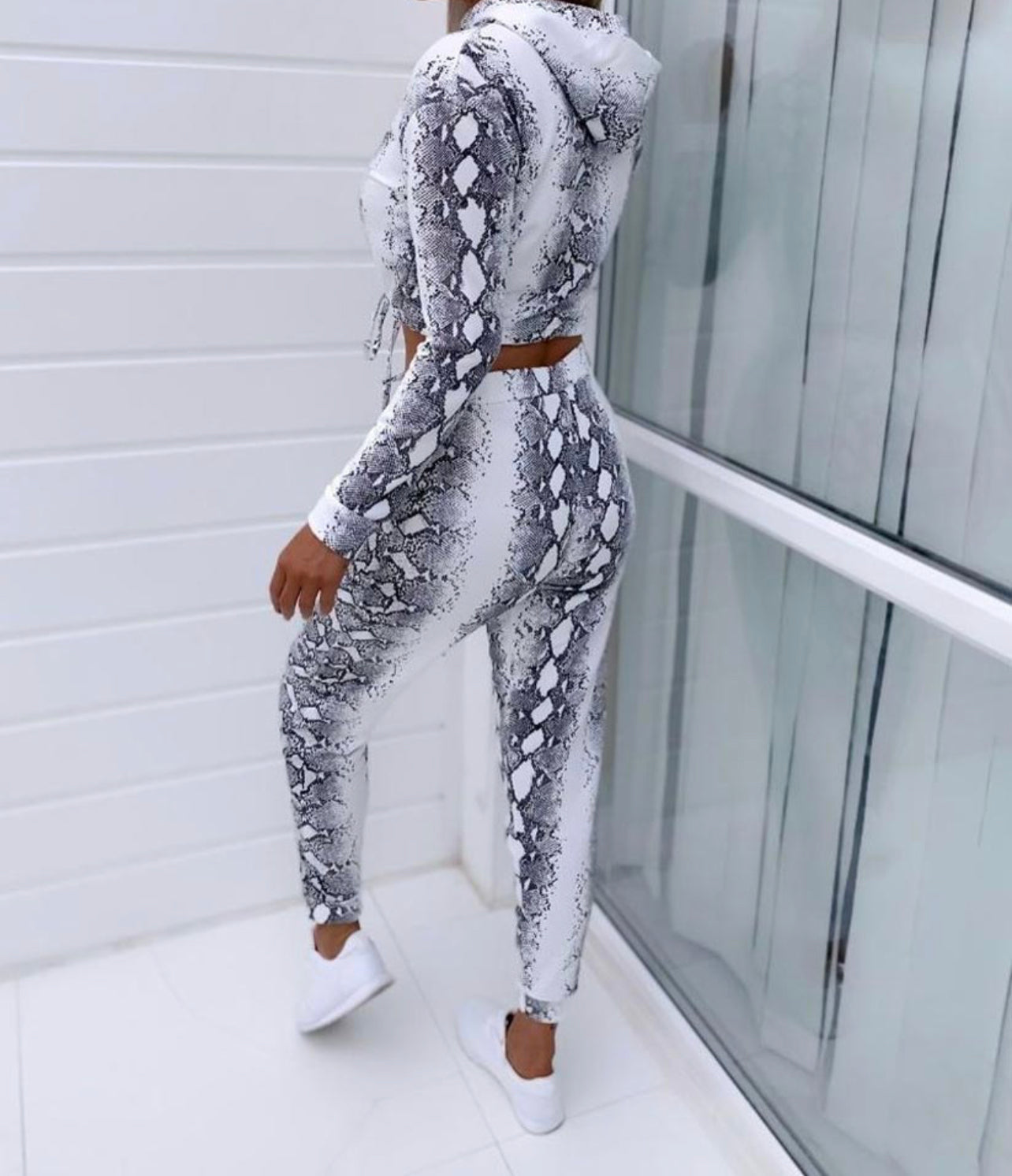 Snake Print White Jogger - Lounge Set